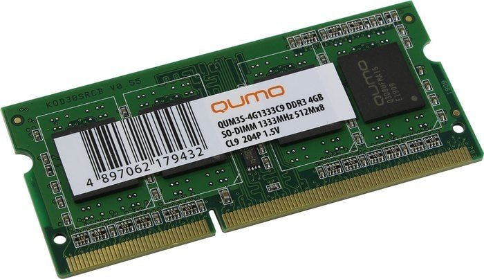 Оперативная память QUMO 4GB DDR3 SODIMM PC3-10600 QUM3S-4G1333С9 - фото